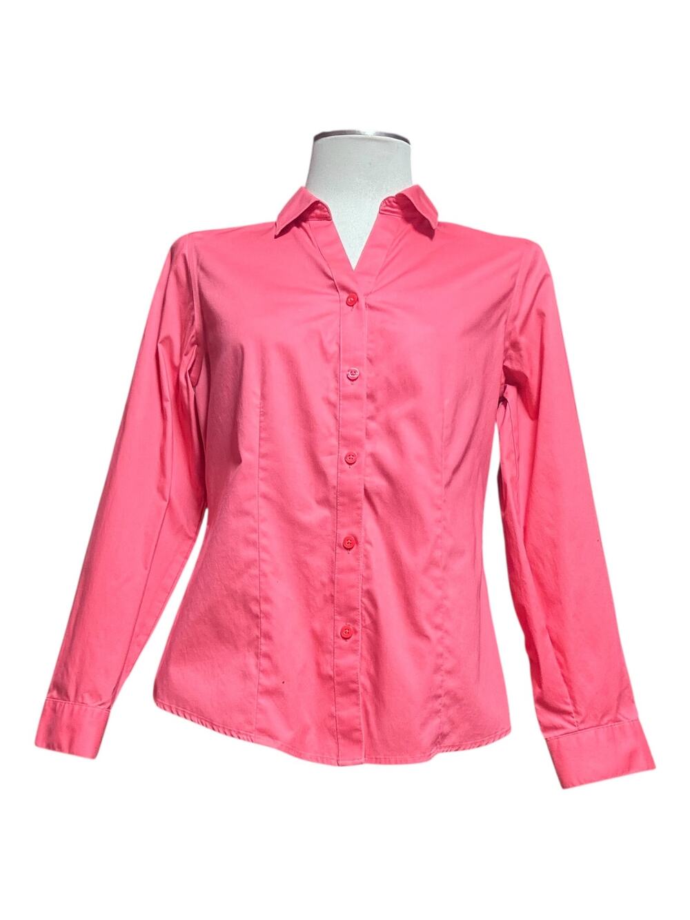 Chico's Wrinkle Resistant Cotton Long Sleeve Button Up Top Pink 0 (4-6) Small